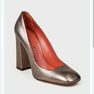 Santoni Silver Block Heel Pumps